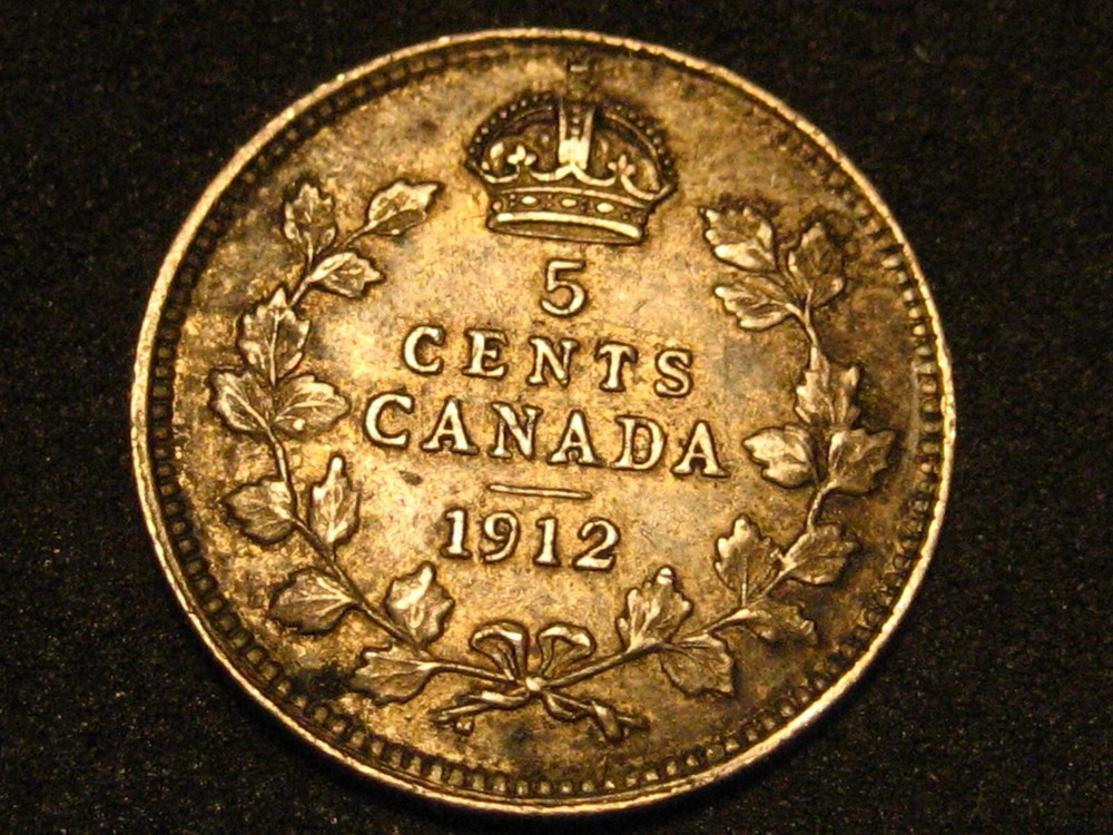 1912 Canadian Five Cent 92% Silver Piece