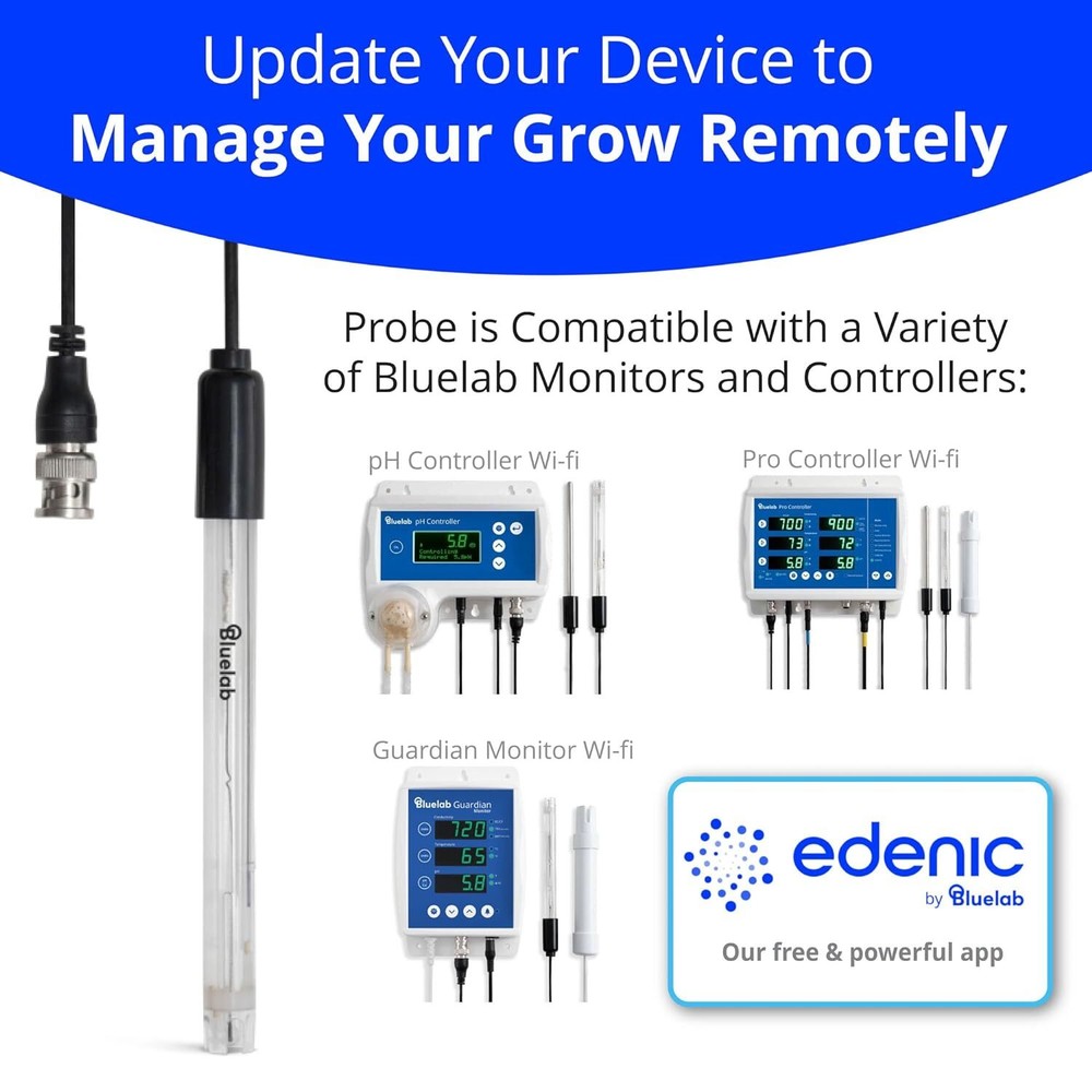 Bluelab Ph Probe For Hydroponics Waterproof Nutrient Solution Testing 6.9X1.6