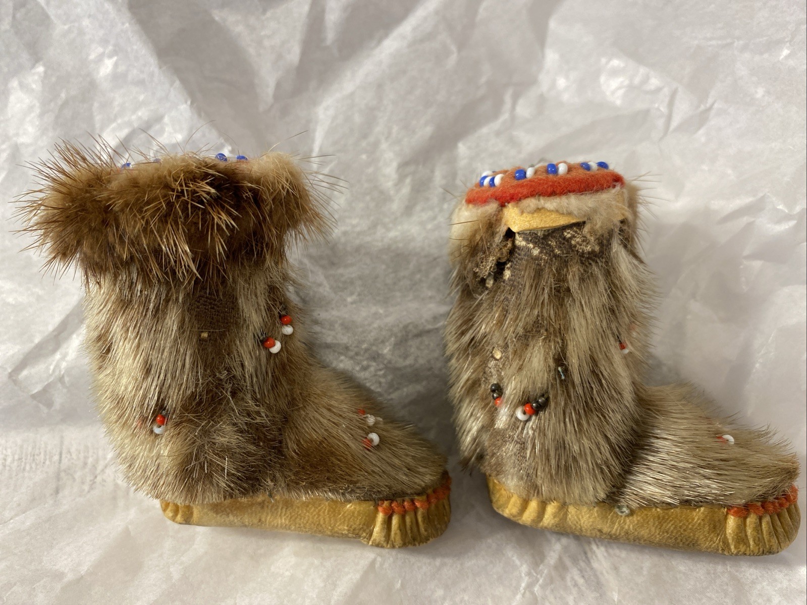 Beaded Fur Moccasin Boots Likely For A Doll Possibly Intuit