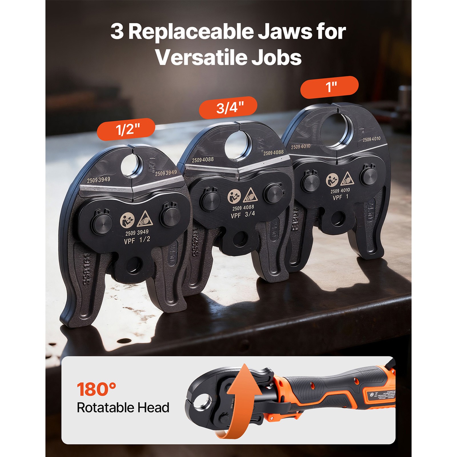 Uimoso 18V Press Tool Kit for 1/2" 3/4" 1" PEX Pipe Stainless Steel Ring