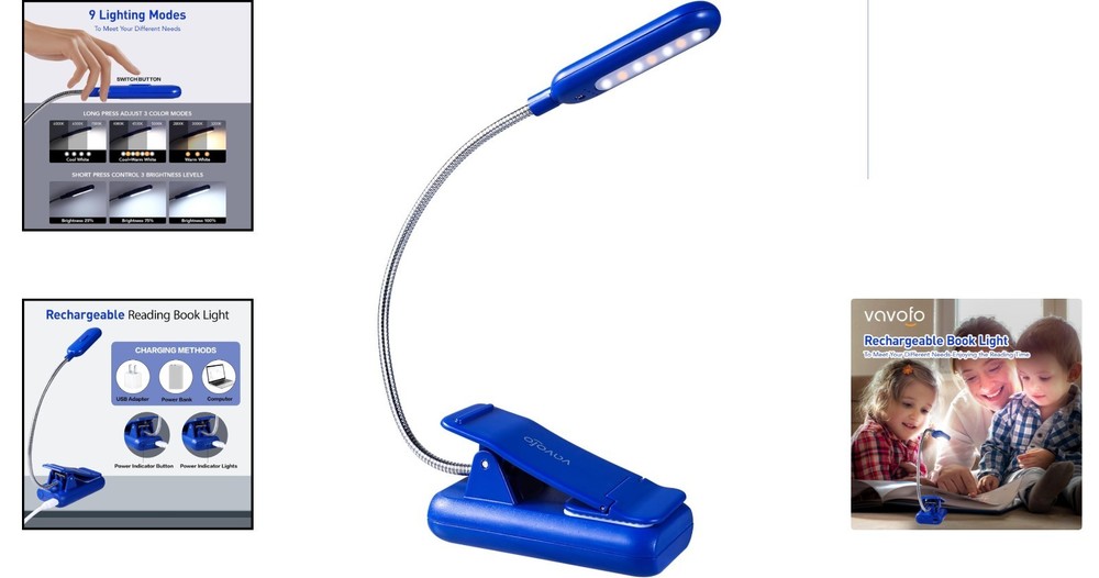 Portable LED Reading Light: Dimmable, Adjustable & Rechargeable for Comfort