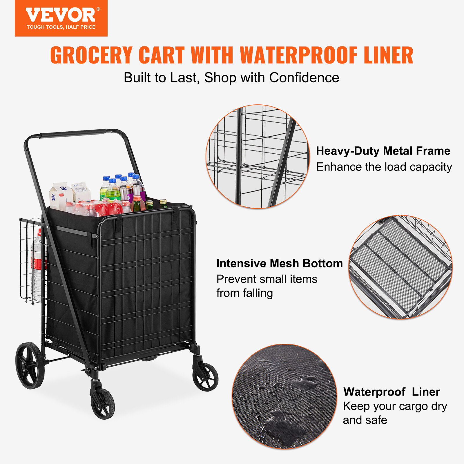Folding Shopping Cart Rolling Grocery Cart with Double Baskets 330 LBS Shop