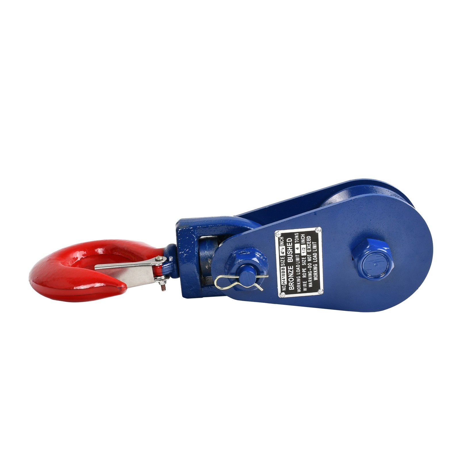 4 Ton Snatch Block with Swivel Hook & Safety Latch 4-1/2" Sheave, 1/2" Wire Rope