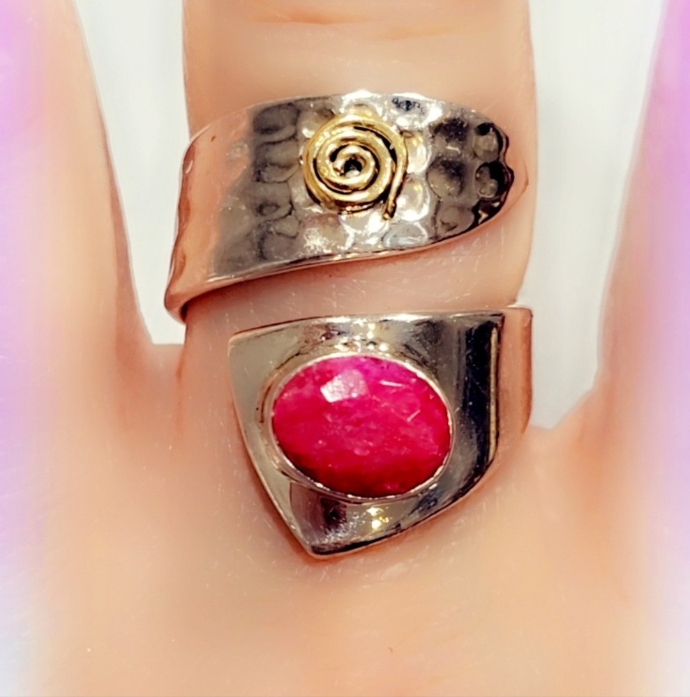 Faceted Ruby Free Size Adjustable Sterling Silver Gemstone Ring