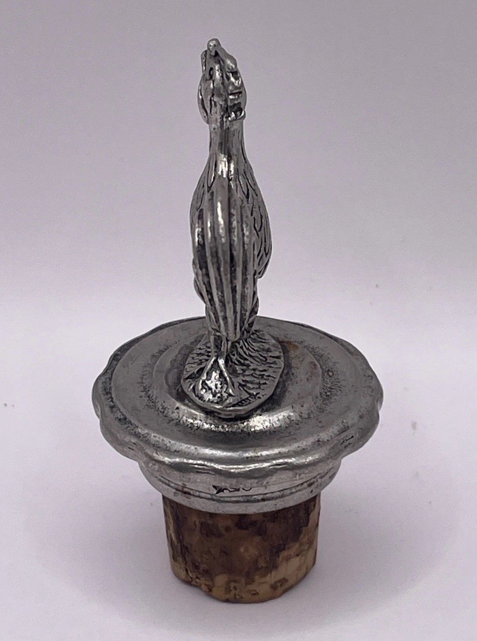 Vintage Sterling Silver Stamped 950 Rooster Wine Whiskey Bottle Stopper