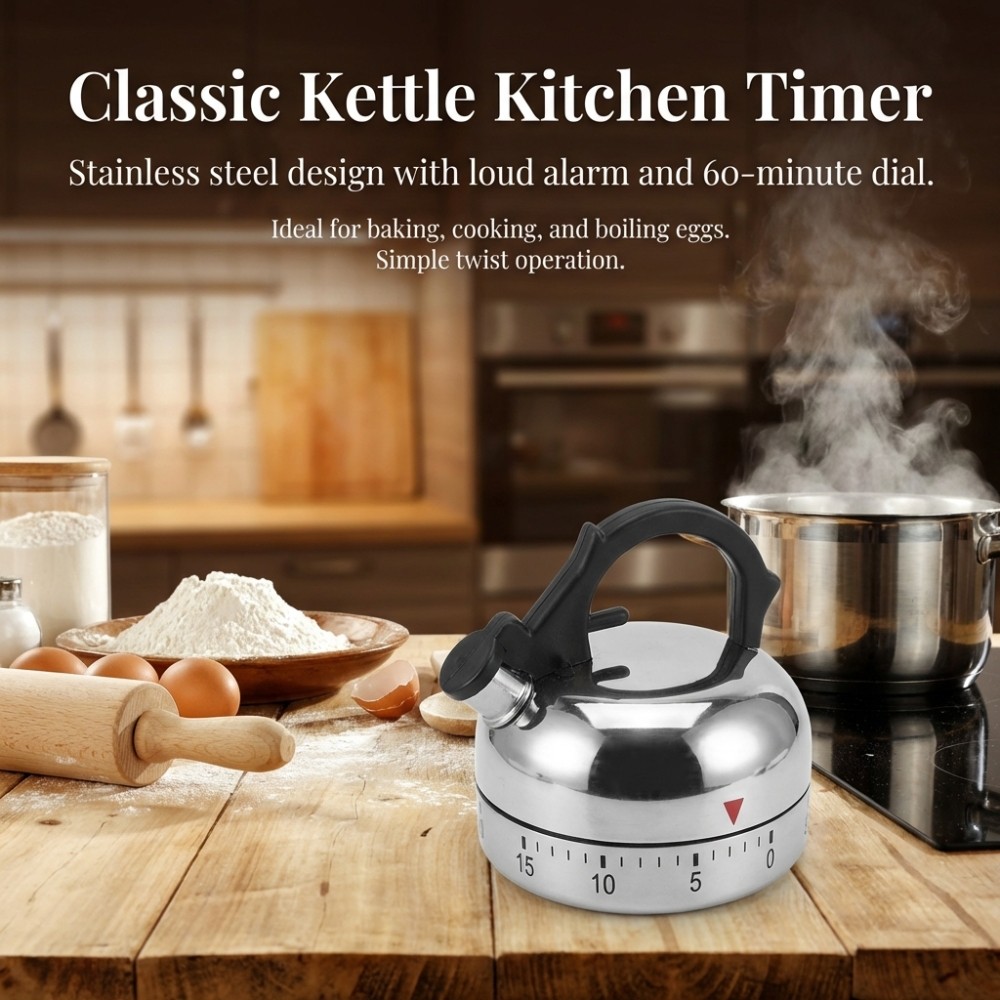 Mechanical Kitchen Timer with Mini Teapot Design for Accurate Timing Model T401