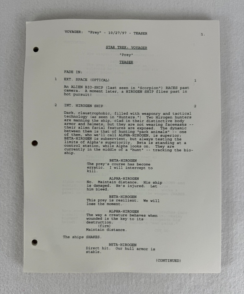 Star Trek Voyager “Prey” Final Draft Script (10/27/1997)