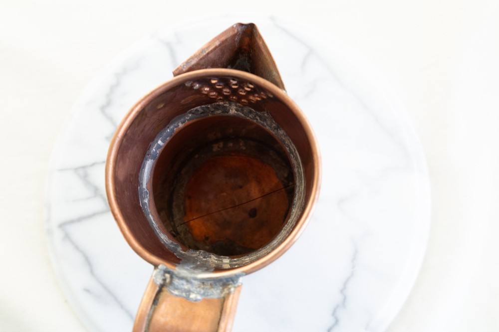 Antique Copper Pitcher Hand Wrought Rustic Farmhouse Decor Primitive Jug