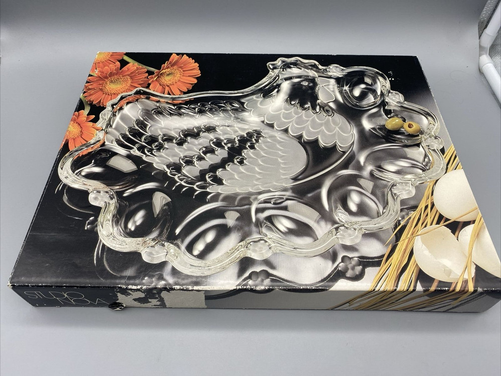 Studio Nova Barnyard Divided Egg Tray Crystal Germany 14.25" x 10" OPENED BOX