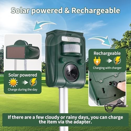 Upgraded Solar Ultrasonic Squirrel Deer Repellent Devices Motion Detection 5
