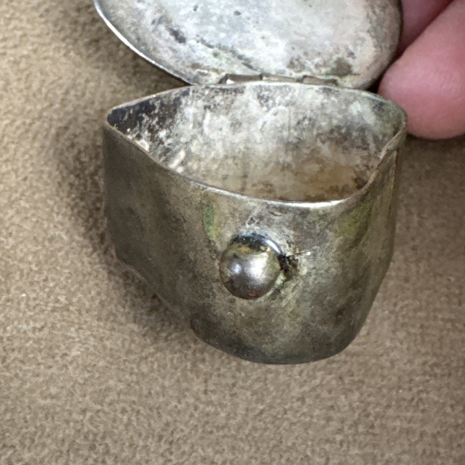 VTG Alpaca Mexico Silver Abalone Shell Inlay Pill Box Trinket-Flower Heart Daisy