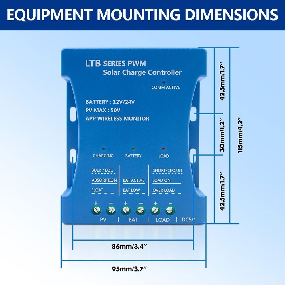 20A 12V/24V Solar Controller Bluetooth PV Max 50V Panel Battery Regulator
