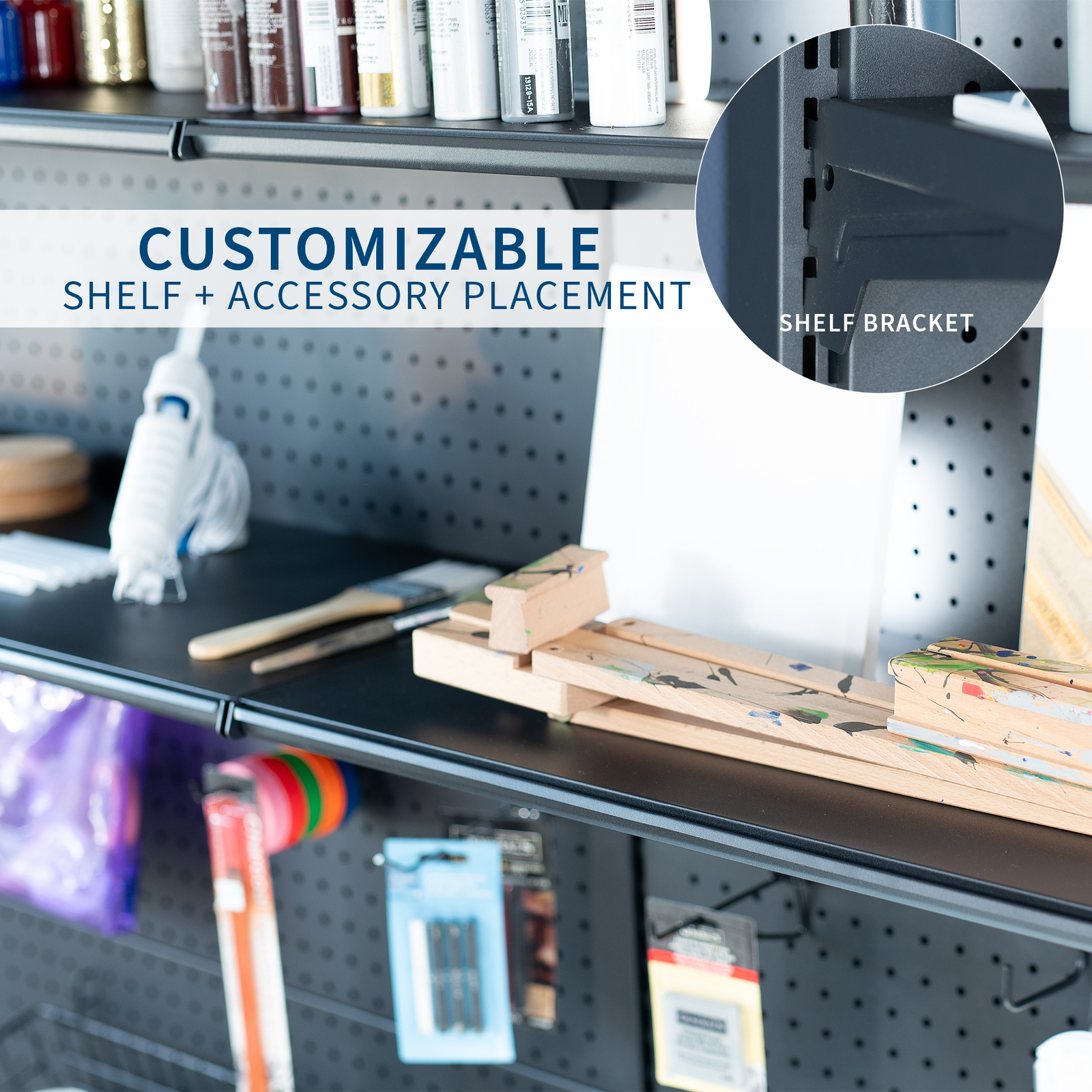 VIVO Black Freestanding Modular Pegboard System with 3 Tier Organization