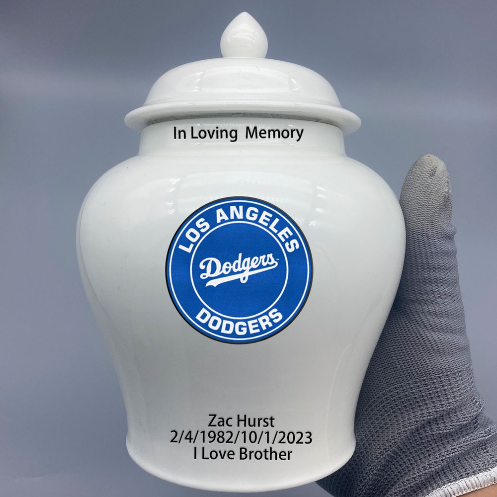 Ceramic Medium Urn for Los Angeles Dodgers Baseball Theme, Custom Text & Number