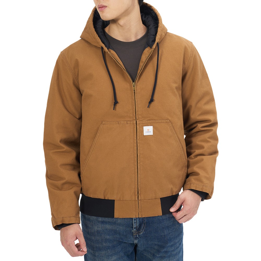 HISEA Men Full Zip Hooded Jacket Quilted Lining Active Jacket Work Coat Pockets