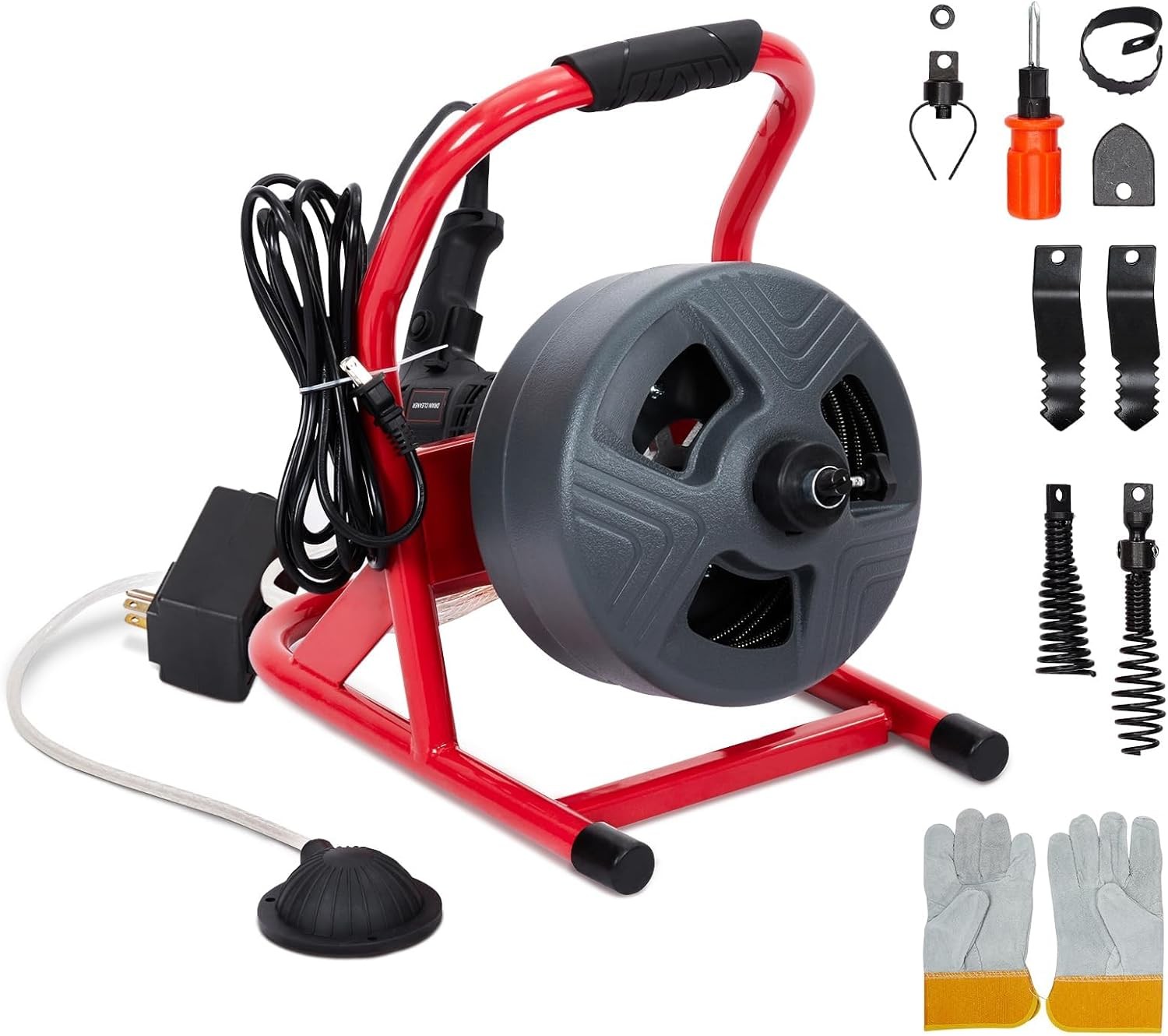 50FT 5/16" Electric Drain Cleaner Sewer Snake Cleaning Machine W/ Cutters&Gloves