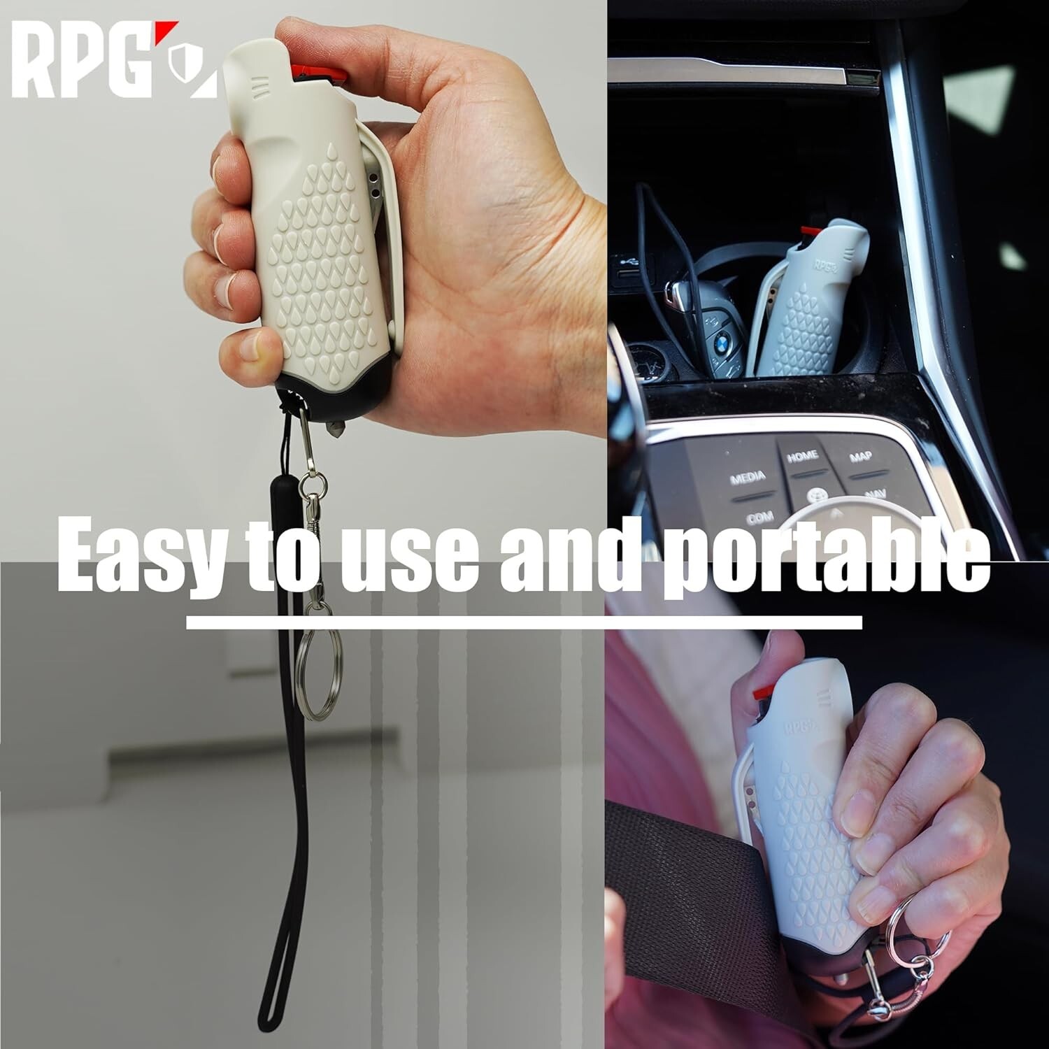 3-in-1 Pepper Spray Keychain – Window Breaker, Seatbelt Cutter, USA Made - Black