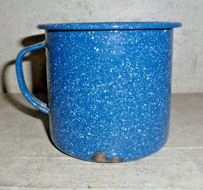 Camping Enamelware Blue & White Speckled Coffee Cup Mug *****
