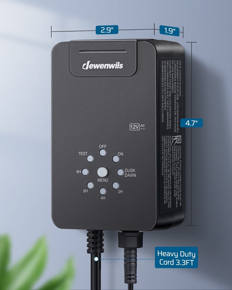 DEWENWILS 60W Low Voltage Landscape Transformer, Weatherproof, Sensor & Timer