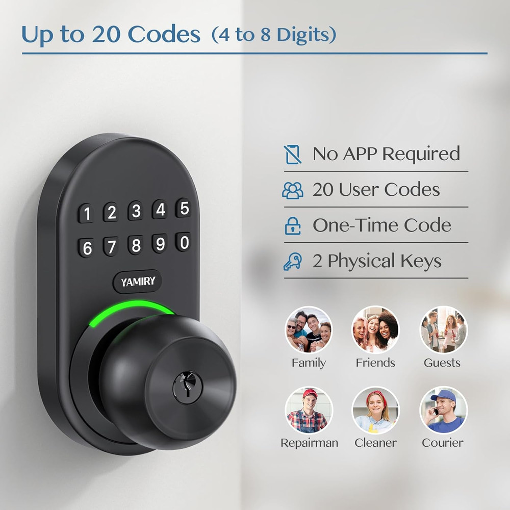 Keypad Smart Door Knob Lock, Keyless Entry Digital Lock with Handle, Electronic