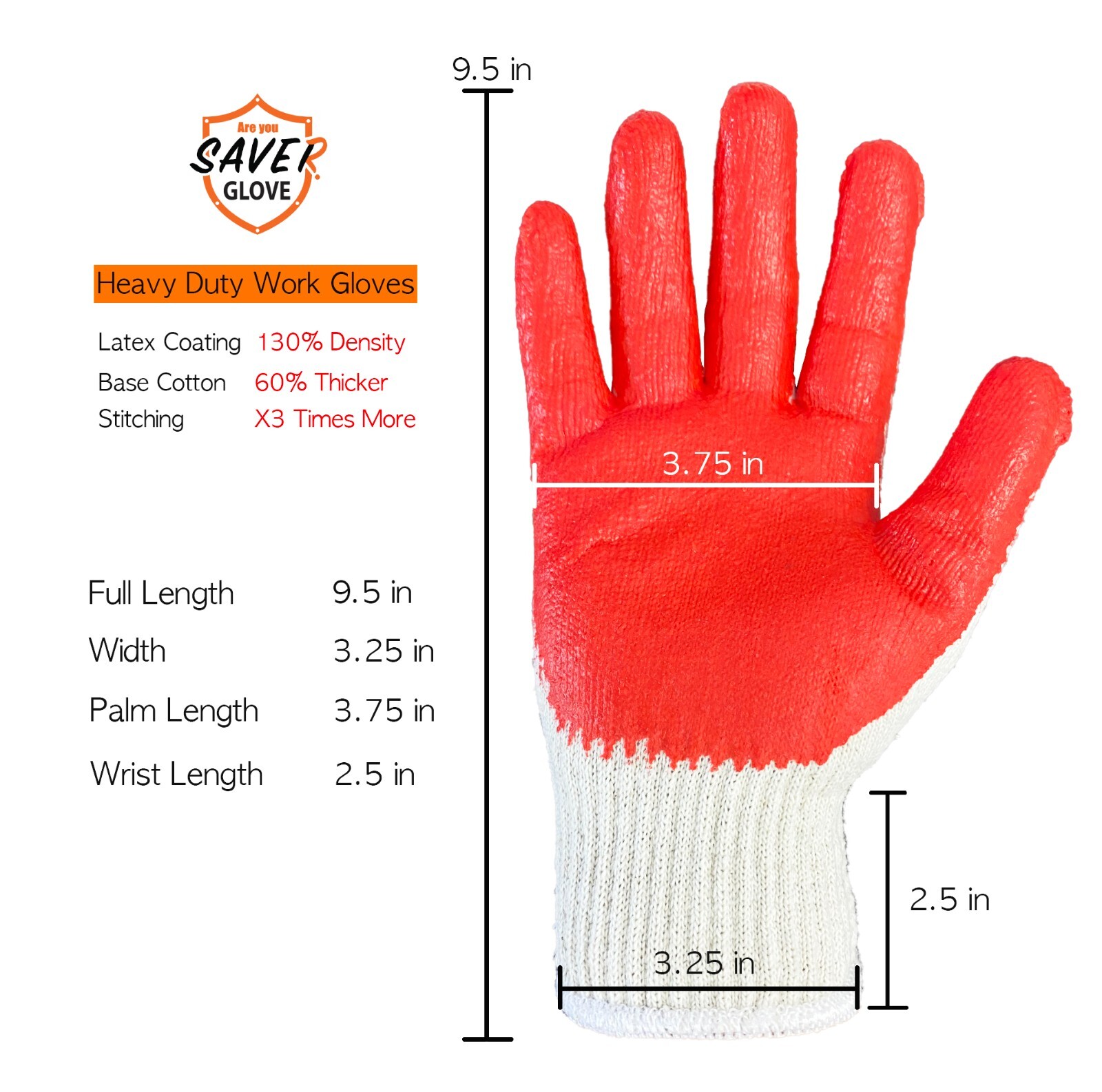 300 pairs of SAVER Red Work Gloves HEAVY DUTY Palm coated Multi Purpose Gloves