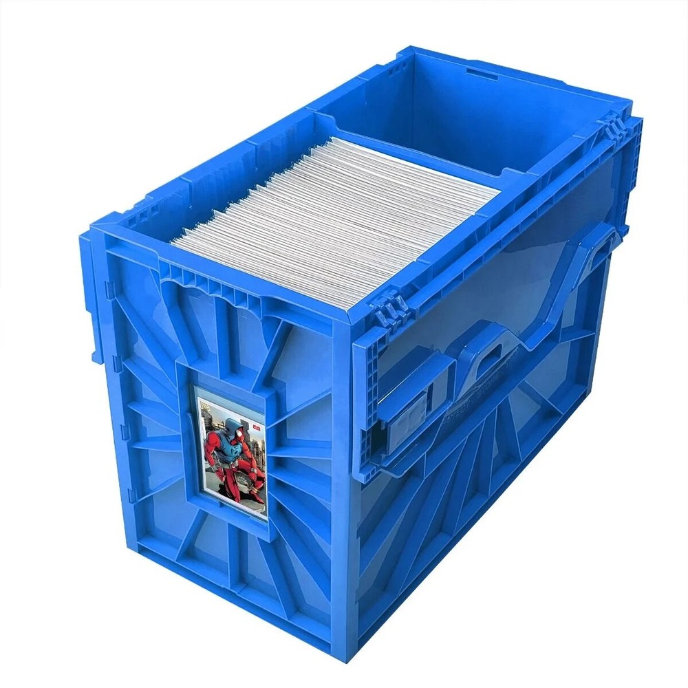 BCW Short Plastic Comic Book Bin Box Heavy Duty with Lid Blue - **FIVE PACK**