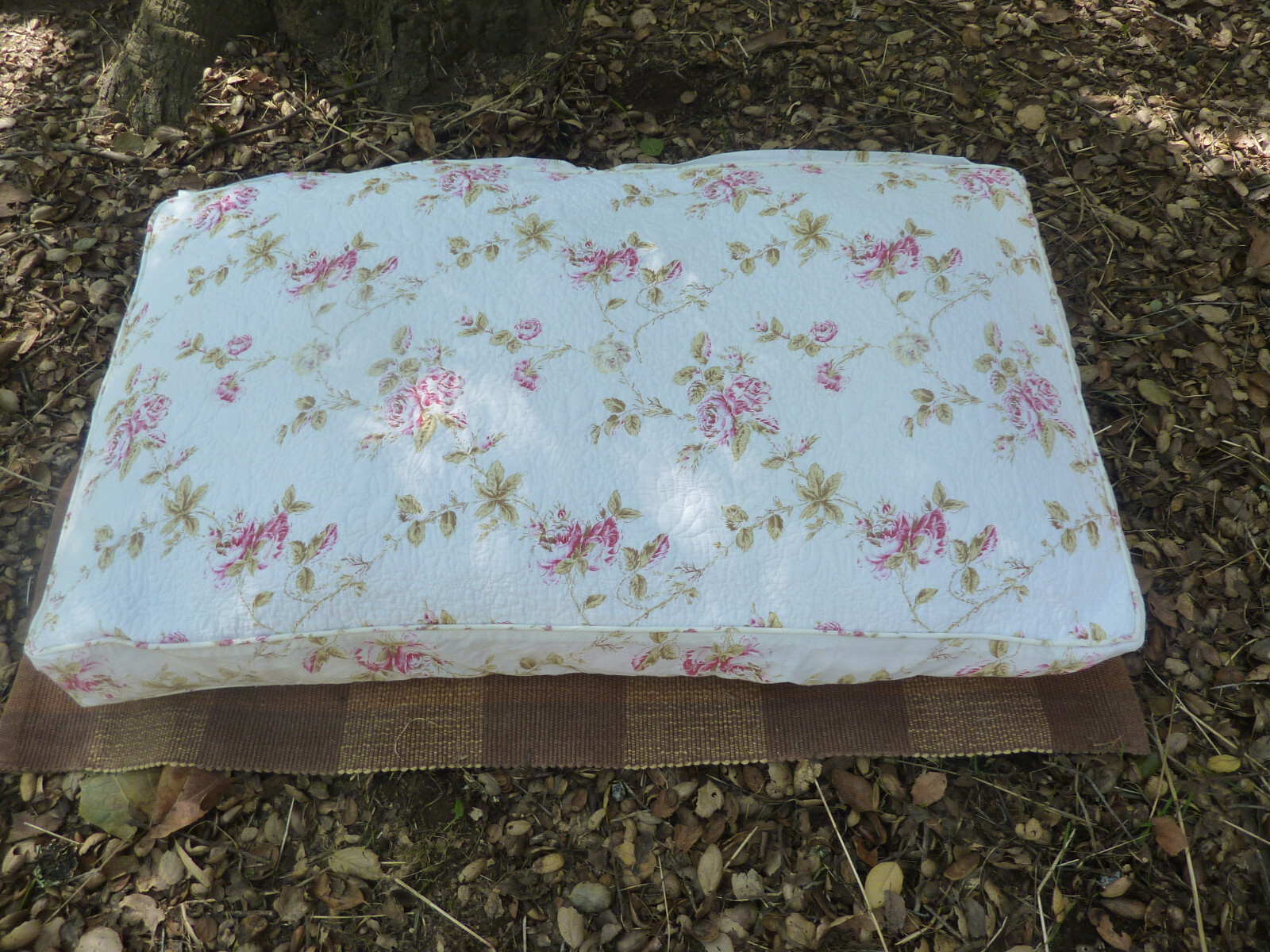 Quilted Shabby French Country Chic Roses Large Floor Pillow Cover 24x40 Zipper