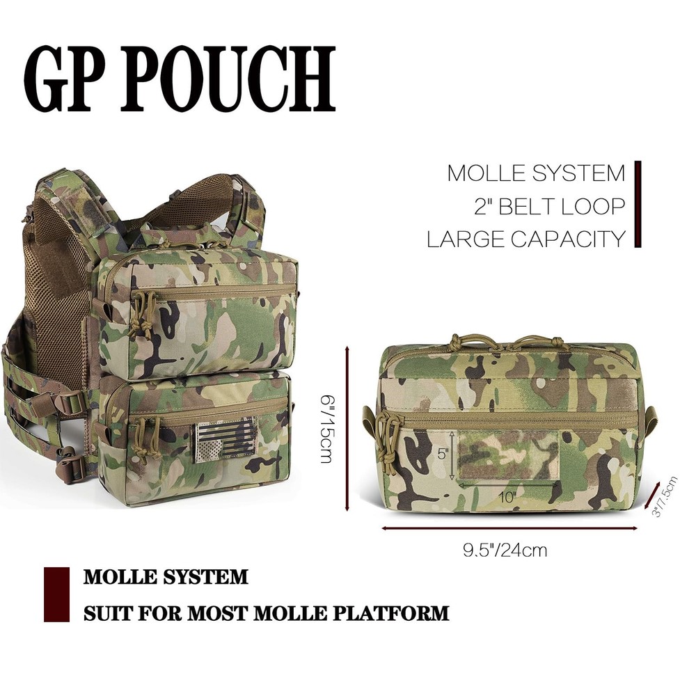 Tactical GP Wide/Tall Pouch,Molle General Purpose Pouches,Structured Horizont...