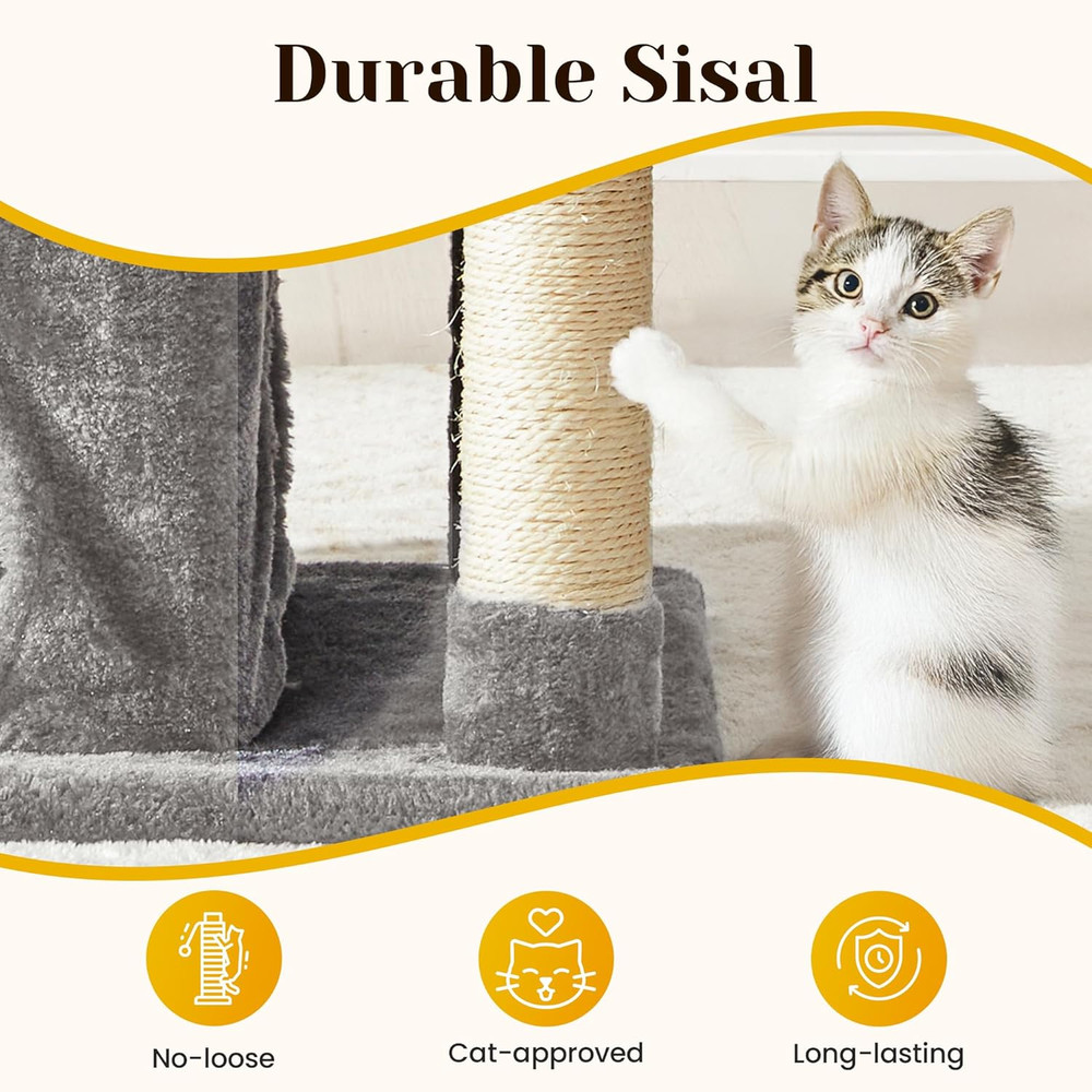Modern Cat Tree with Scratching Posts, Cat Bed, Hammocks & Condos – Multi-Level
