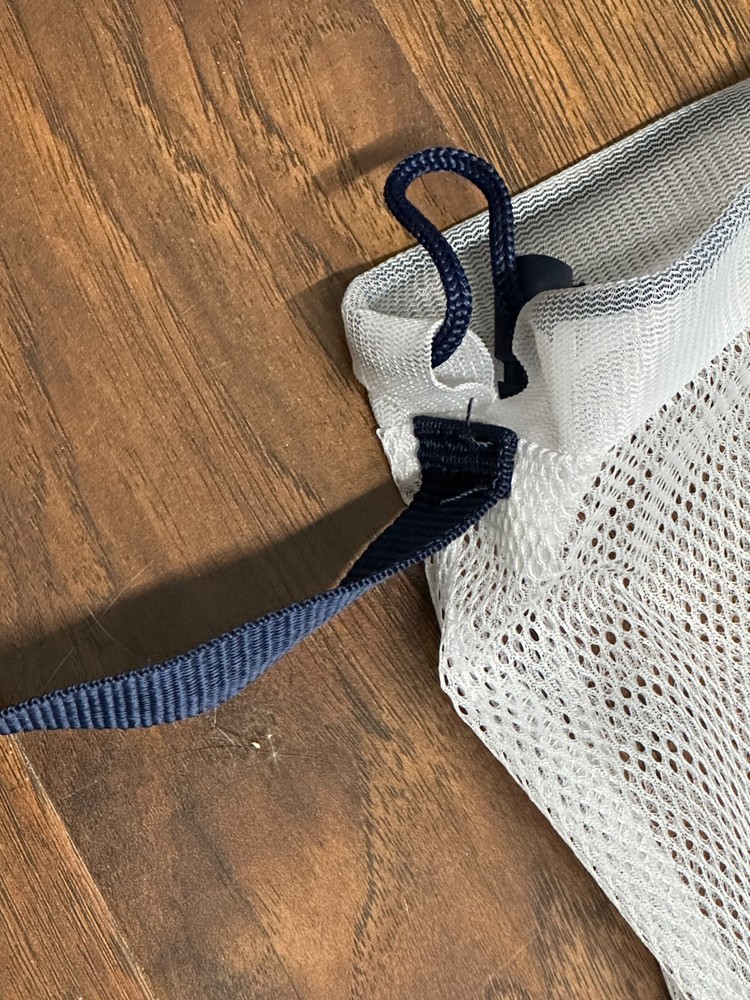 White Mesh Drawstring Shoulder Strap Laundry Bag 35" x 23"