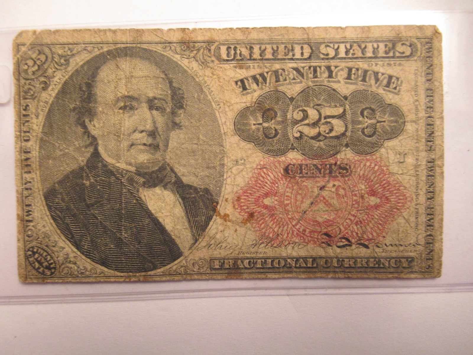 Series 1874 US 25 cent note, fractional note, obsolete note