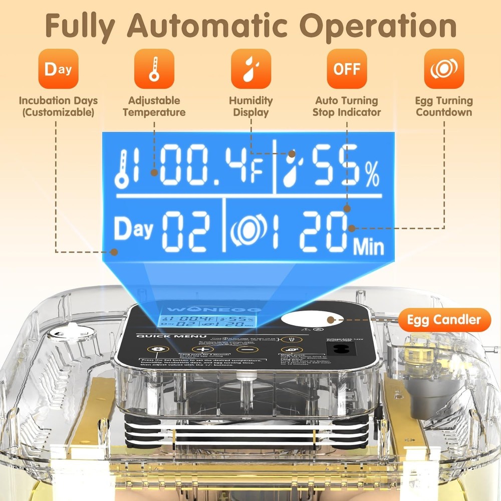 HOWOOlUA 12 Egg Incubator for Hatching Eggs with Auto Turn, Temp & Humidity C...