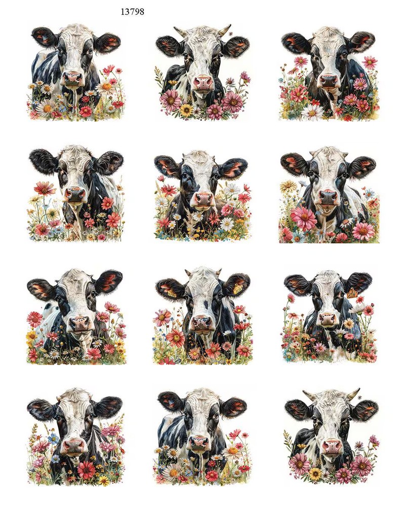 Cows and Flowers - Ceramic Decals - Enamel Decal- Glass Decal
