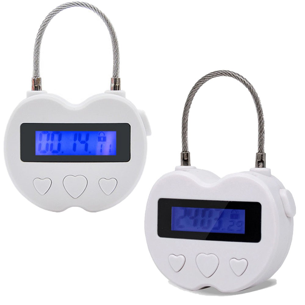 2x White USB Rechargeable Smart Time Lock LCD Display Temporary Timer Padlock