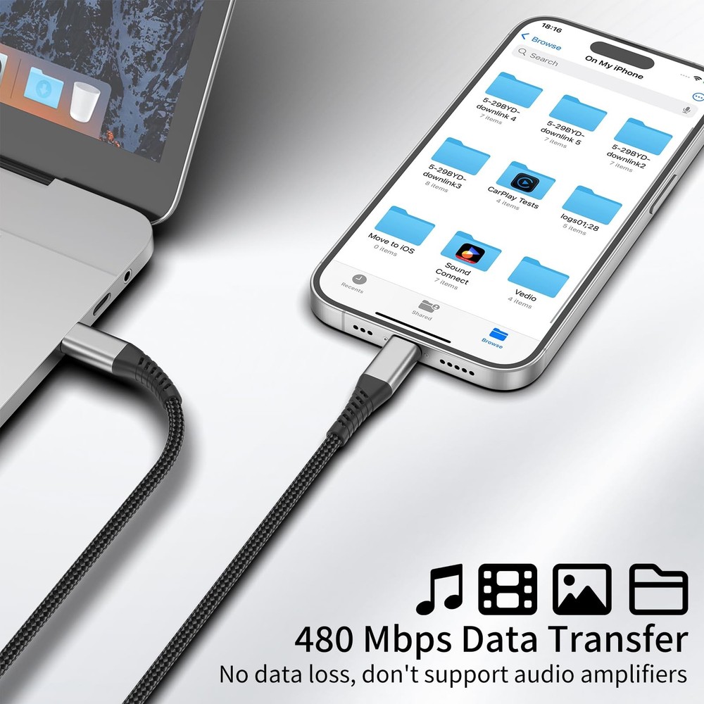 1ft USB to Lightning Cable 3 Pack, MFi Certified USBC Lightning Cable PD Fast...