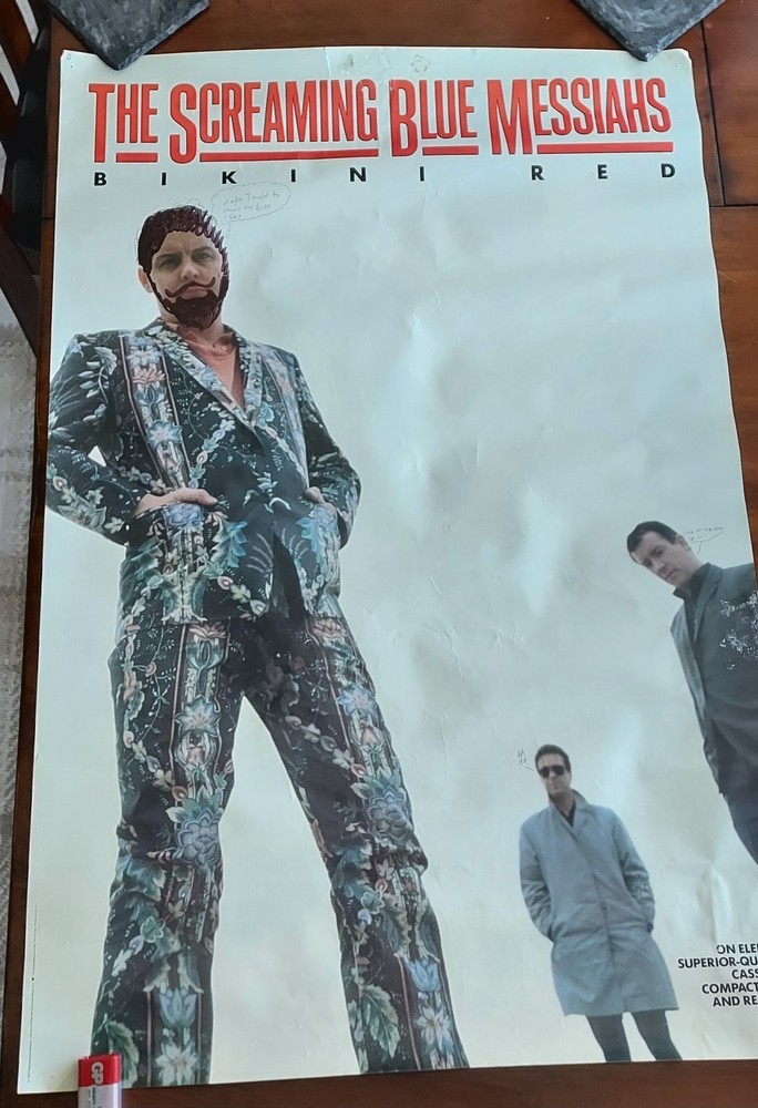 SCREAMING BLUE MESSIAHS 1987 Promo Poster Bikini Red BOWIE Cramps Flintstones