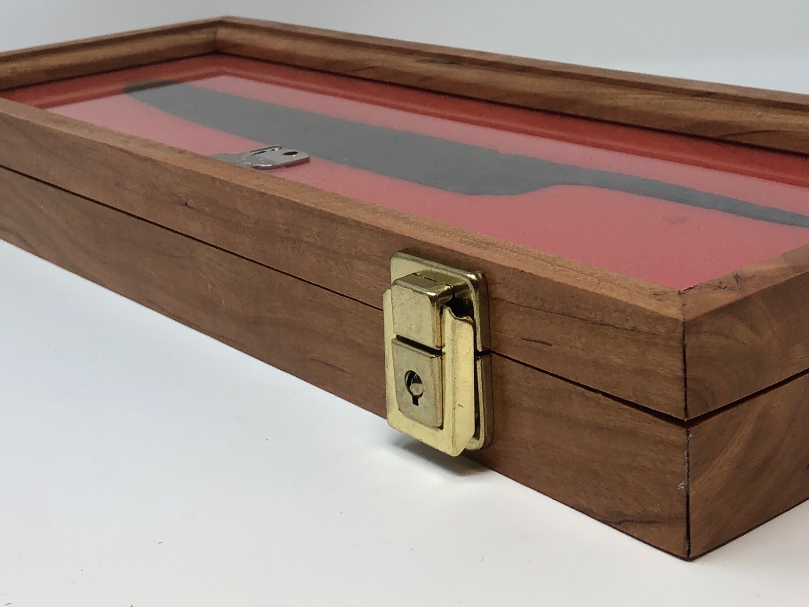 7 X 18 X 2” Cherry Wood Display Case perfect For Knives Arrowheads Collectibles