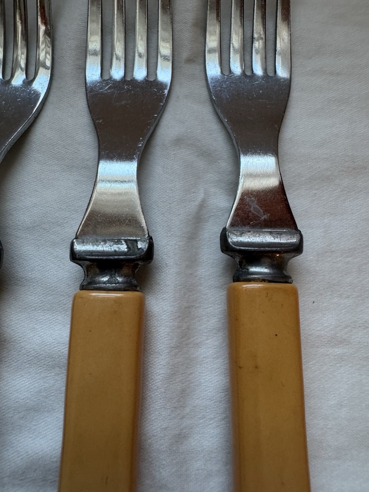 Bakelite Butterscotch Chrome Plated Forks 6pc.