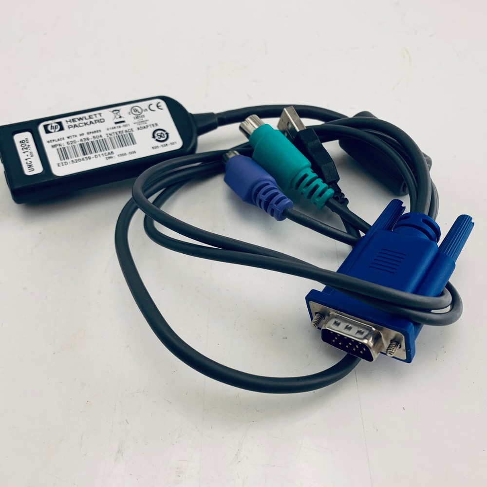HP 520-439-504 PS2 USB RJ45 KVM INTERFACE ADAPTER Cables