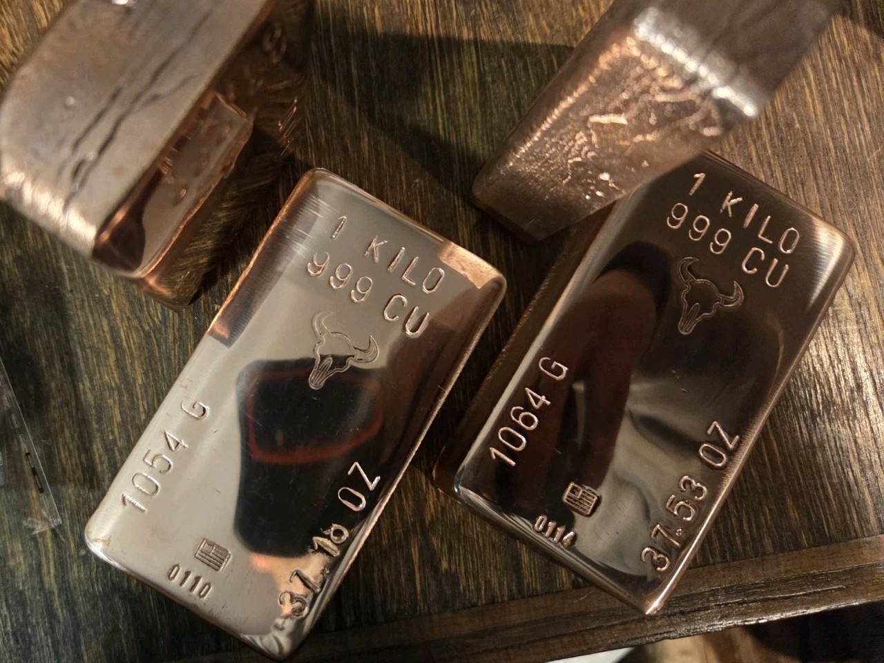 1 Kilo Hand Poured Solid Copper Bullion Bar .999 Pure Fine Copper Kg Ingot