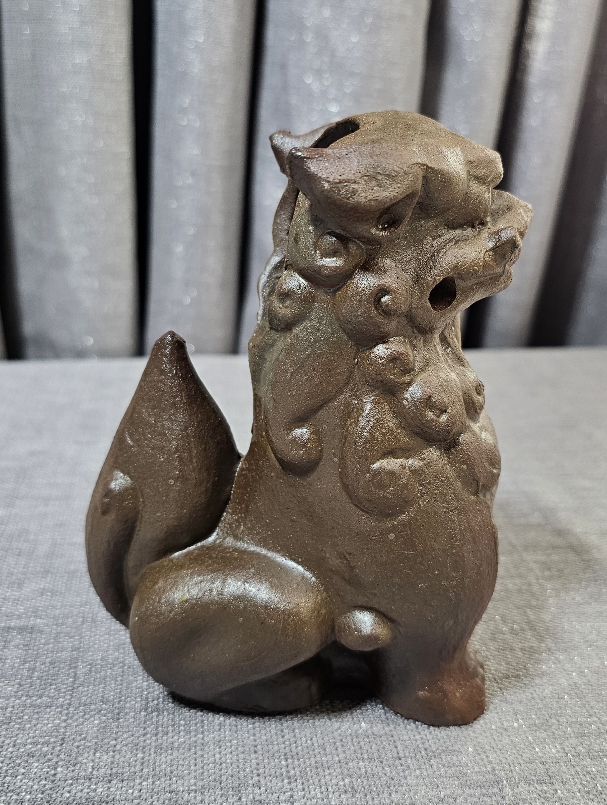 Japanese Ceramic Foo Dog Incense Burner Shisa Lion Figurine Feng Shui Decor 6"