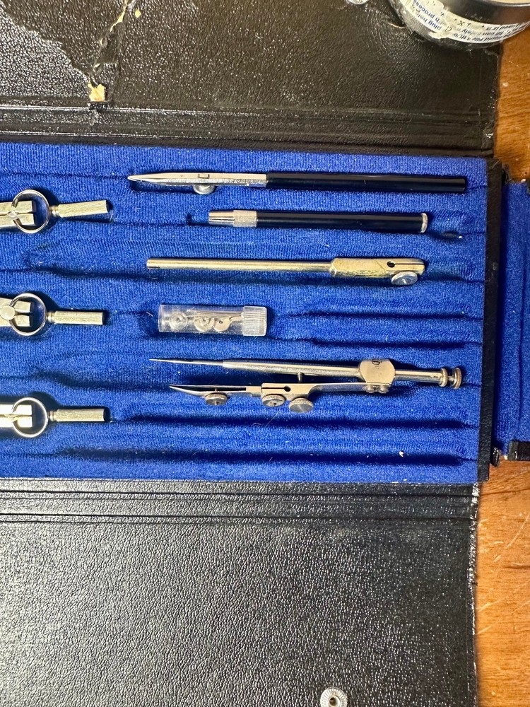 Vtg Drafting Tool Set Engineering Instruments In Black Case Incomplete Set