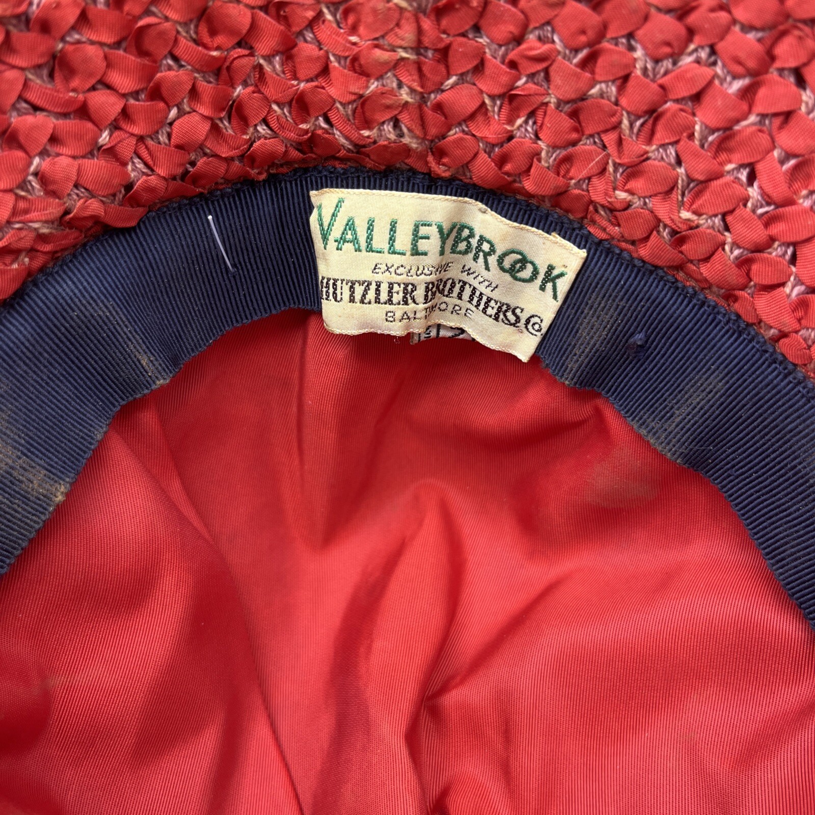 Hutzler Brothers Co. Baltimore Vintage Hat Women’s Red w/ Black Ribbon size 21.5