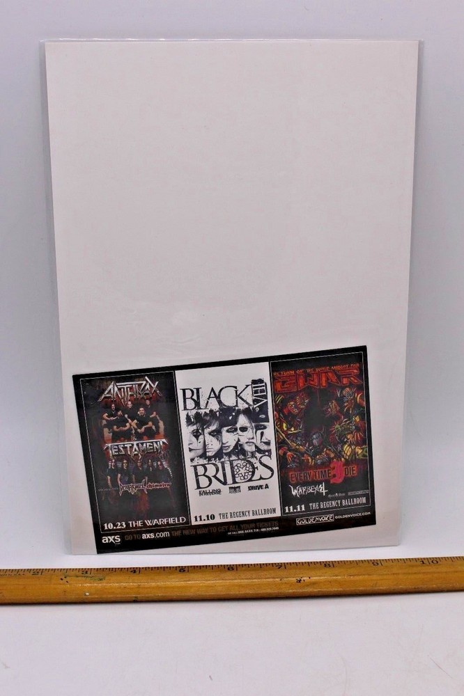 ANTHRAX AND TESTAMENT, BLACK VEIL BRIDES, GWAR HANDBILL