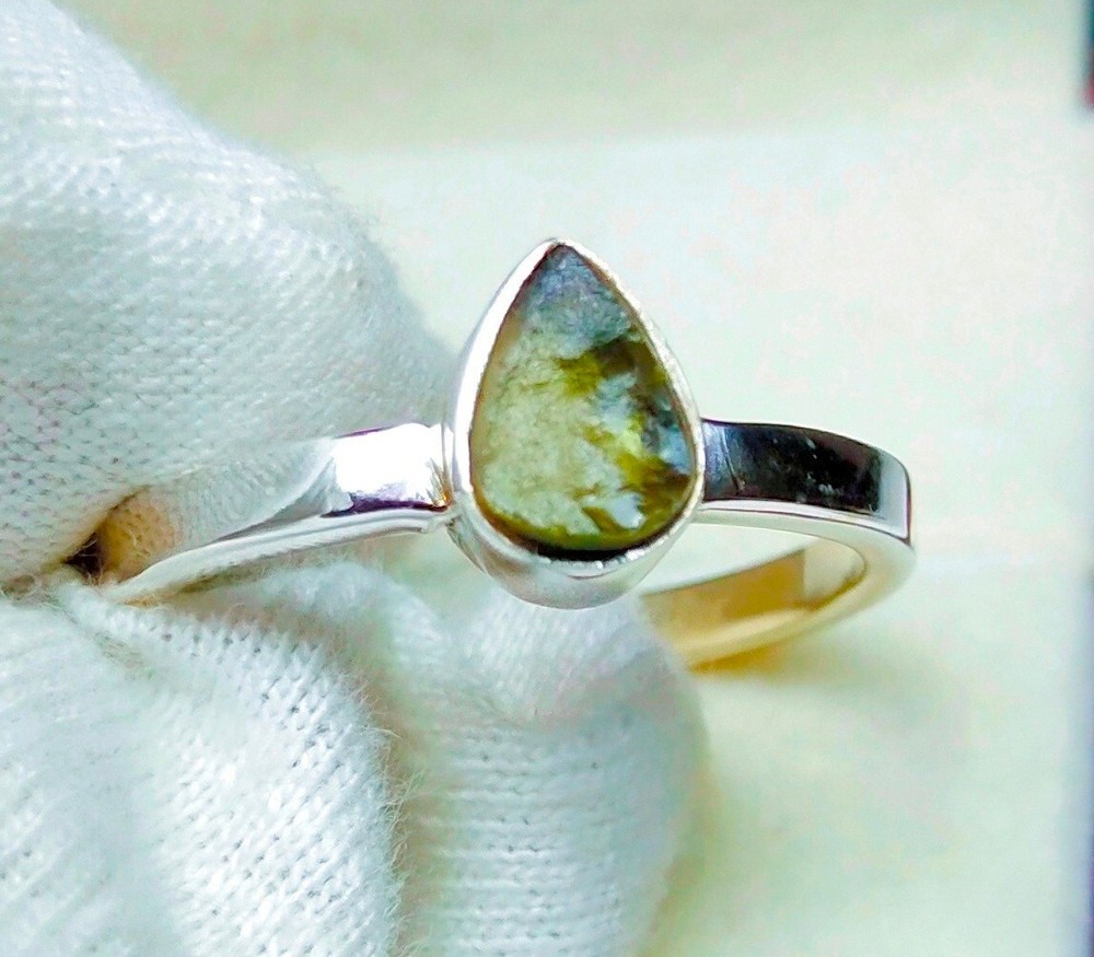 Raw Moldavite 925 Sterling Silvr Ring Gemstone Ring Moldavite Rough Stone Ring