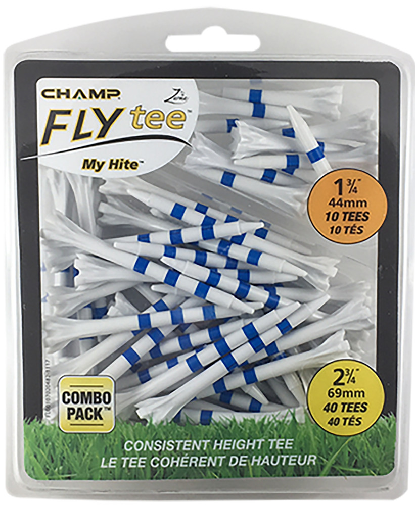 Champ Fly Tee Combo Pack, Plastic Golf Tee, Striped, 2 Sizes Available, 50 Count