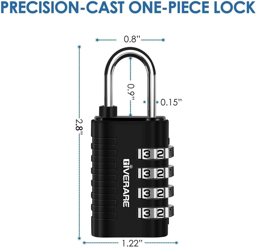 4 Pack Combination Lock, 4-Digit Padlock Keyless, Resettable Metal Luggage Locks