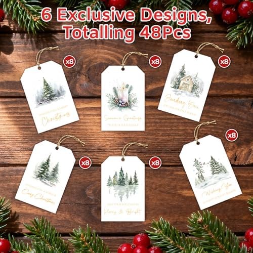 48 Pc Modern Christmas Gift Tags with String