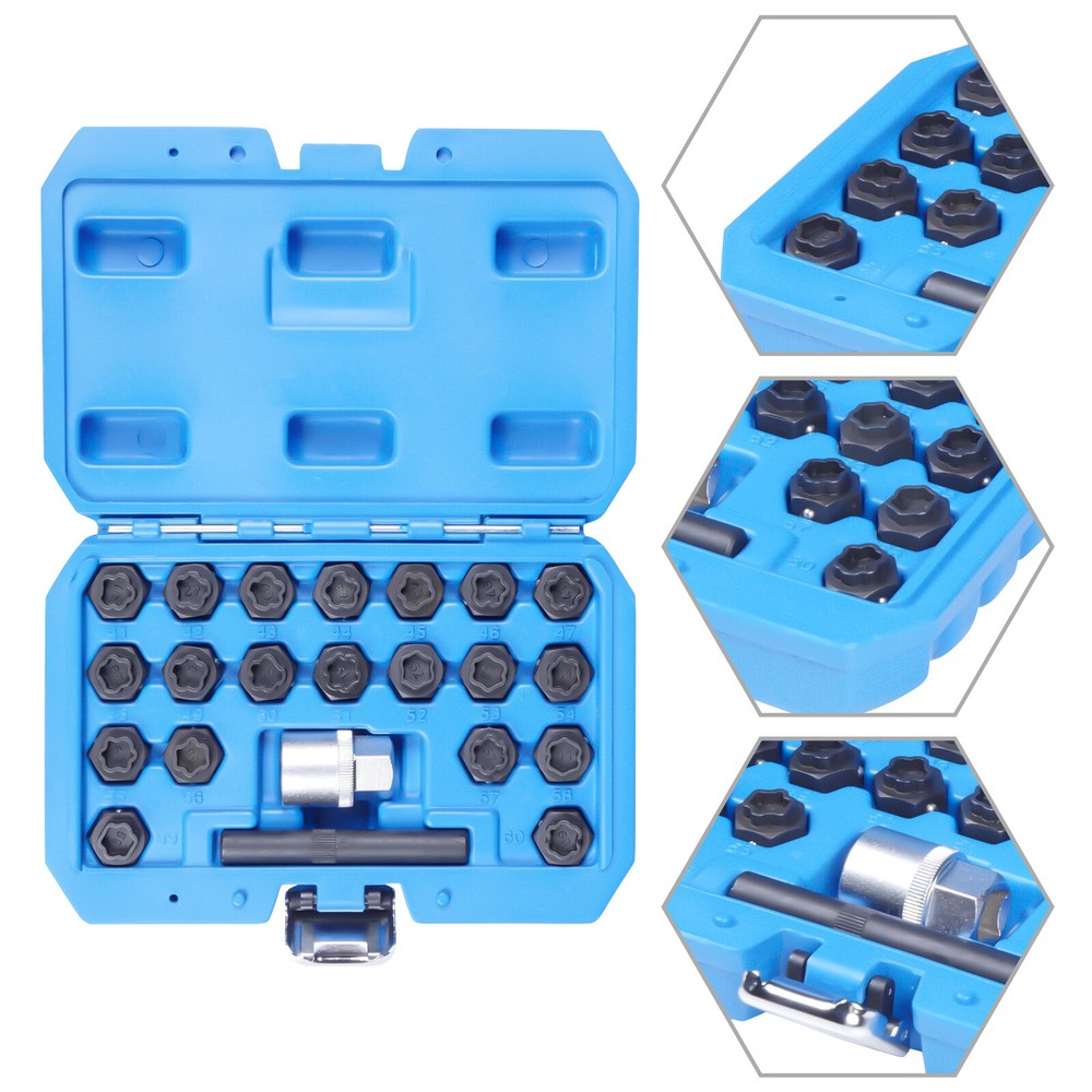 22pcs Universal Locking Lug Nut Master Key Set Wheel Lock Removal Tool US