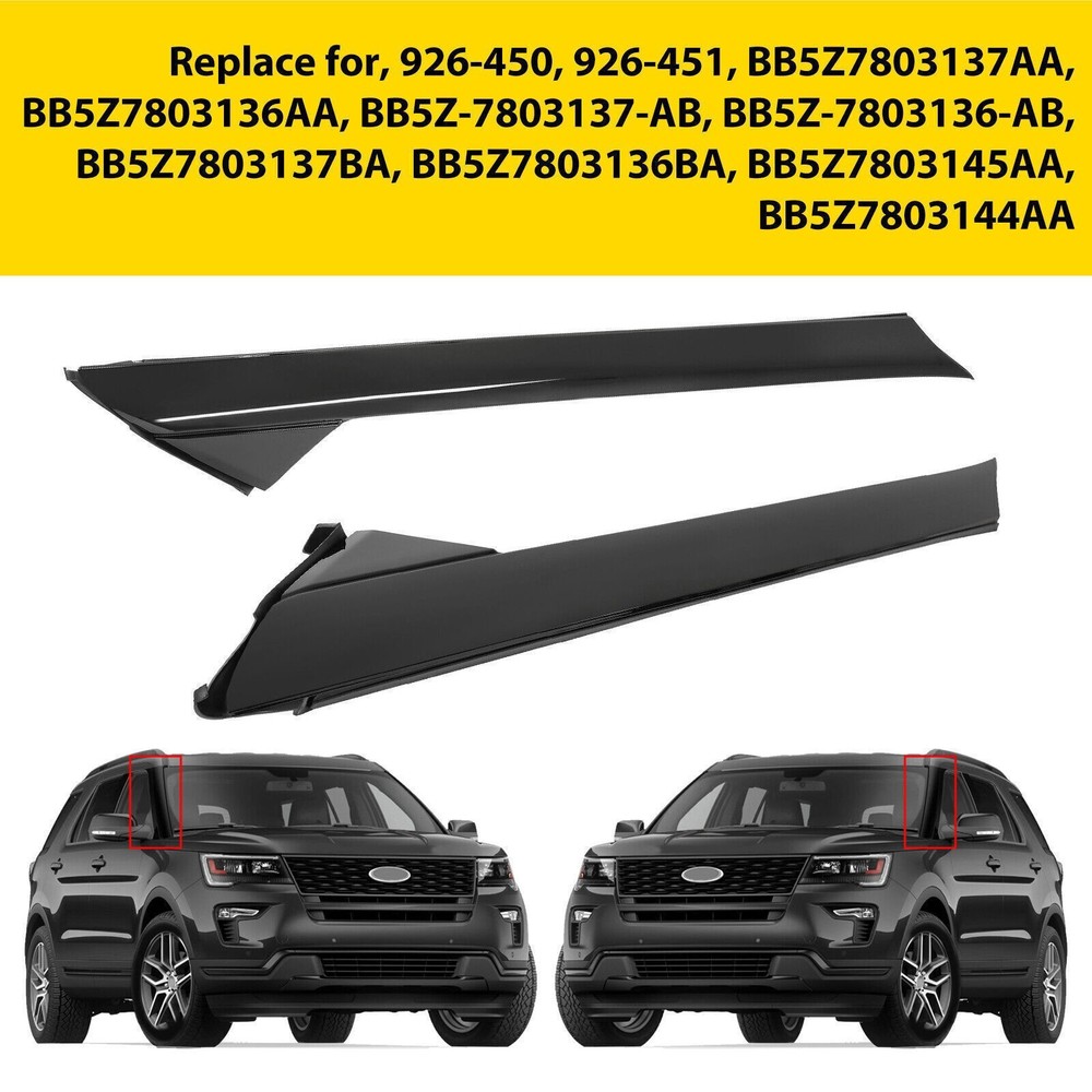 Set For 2011-2019 Ford Explorer Left Right Side Windshield A-Pillar Molding Trim